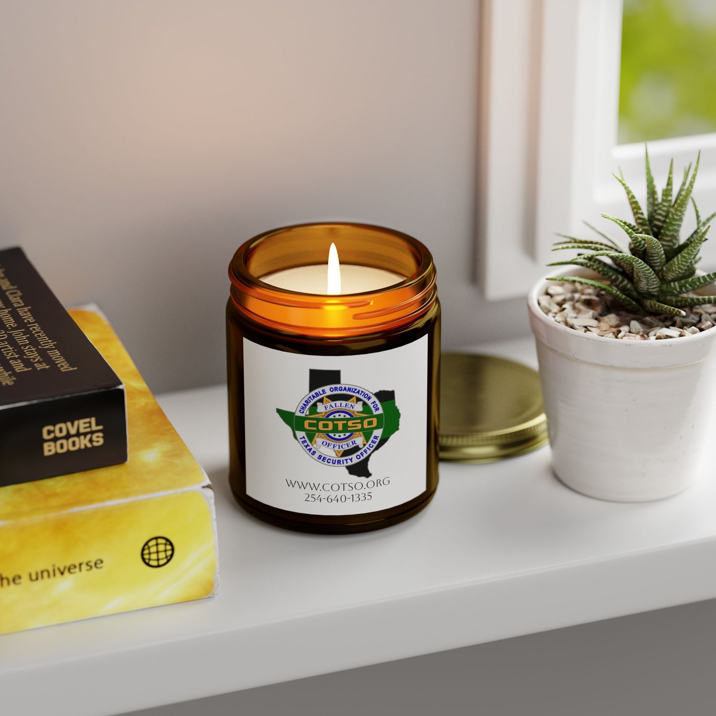 Thin Green Line Scented Candles, Coconut Apricot Wax (4oz, 9oz); White Label
