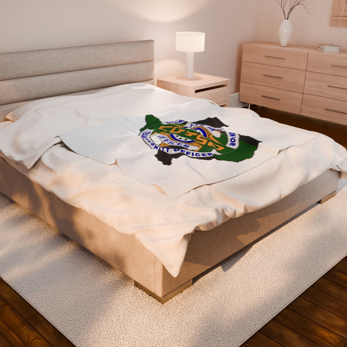 Thin Green Line Velveteen Plush Blanket, White, Style 1